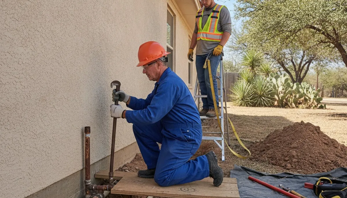 San Antonio, TX plumber repairing a pipe for local plumbing service